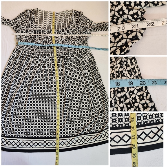 Dressbarn Woman dress slinky stretchy knit scoop neck geometric black ivory 14W - Picture 11 of 11